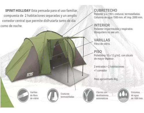 Carpa Spinit Holliday 4pers C/comedor Y 2 Hab.4,60x2,20x1,90 - Imagen 3